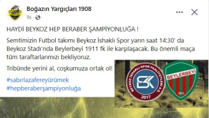 ŞAMPİYONLUĞA YÜRÜYEN TAKIMA BEYKOZLU SPORSEVERLERDEN DESTEK ÇAĞRISI