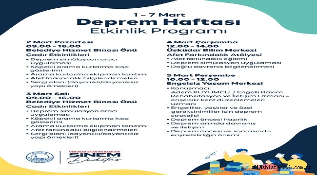 ÜSKÜDAR'DA DEPREM HAFTASI'NDA KAPSAMLI FARKINDALIK PROGRAMI